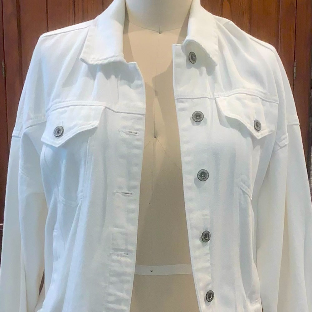 Women's White Denim Jacket Upcycled
